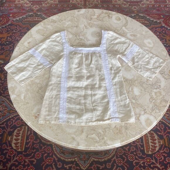 Tory Burch Square Neck Peasant Linen Blouse - Picture 8 of 13